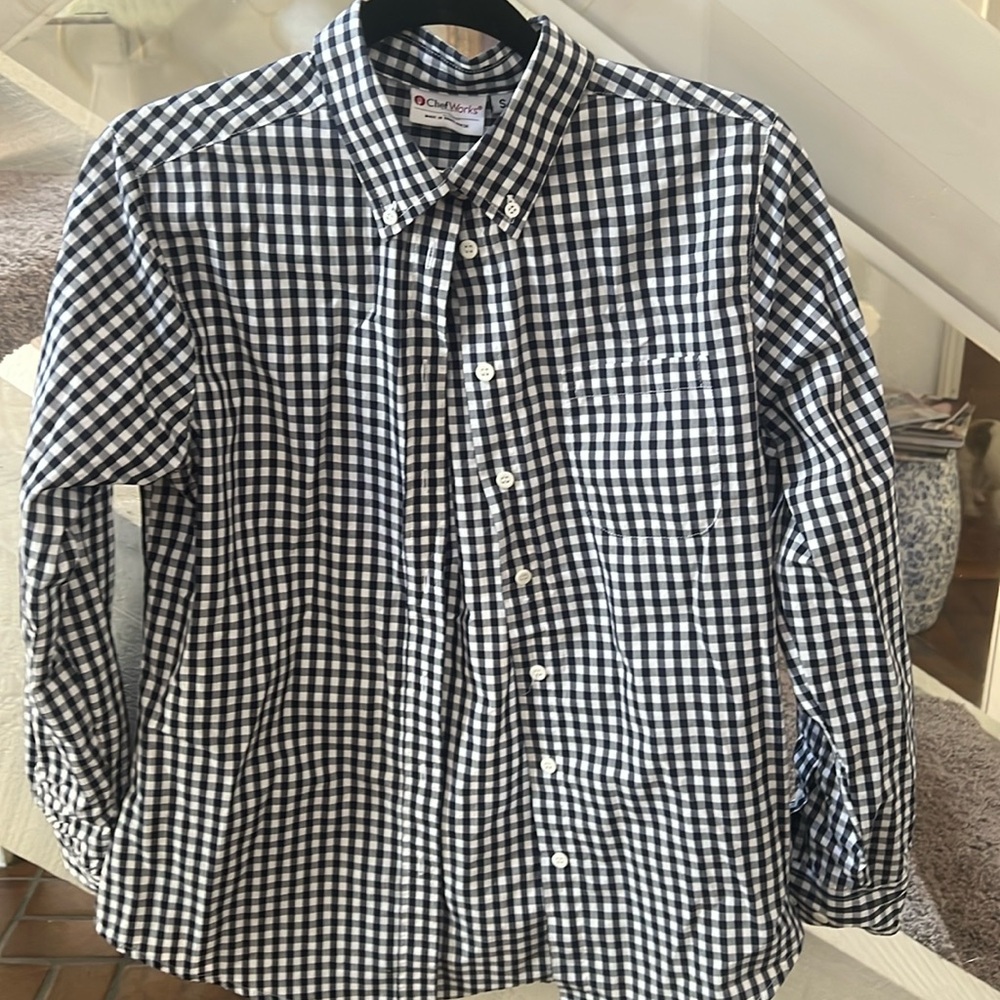 Chef Works  black and white gingham shirt S